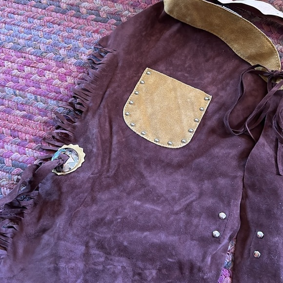 KIDS WESTERN COSTUME SUEDE STUDDED FRINGE COWBOY CHAPS - Picture 4 of 5